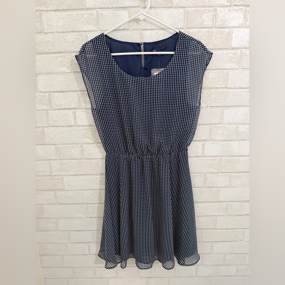 Navy Blue Gap Geometric Print Mini Dress | Cap Sleeve Elastic Waist Flowy #3065